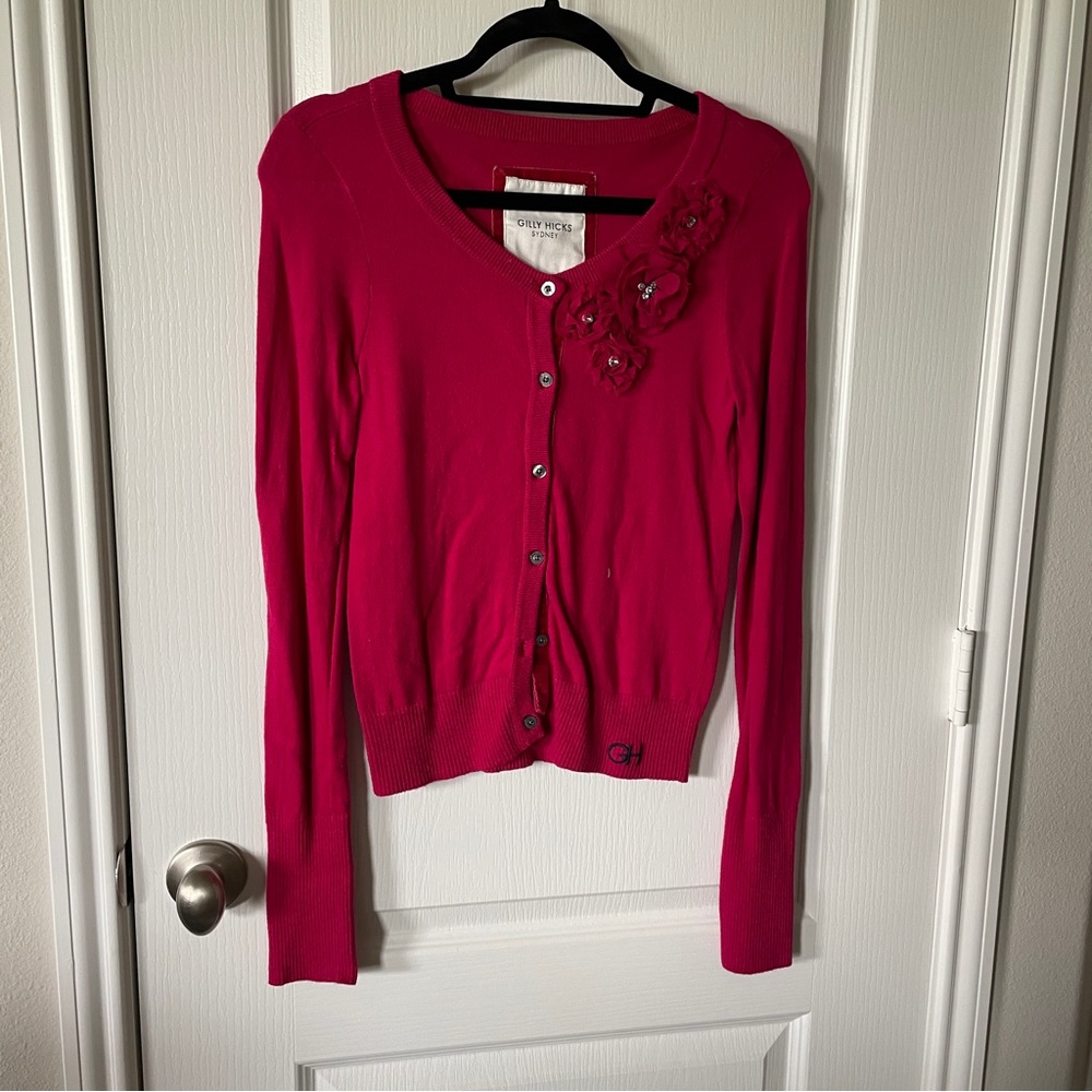 Gilly Hicks red cardigan sweater with embellishments size L - great for holiday